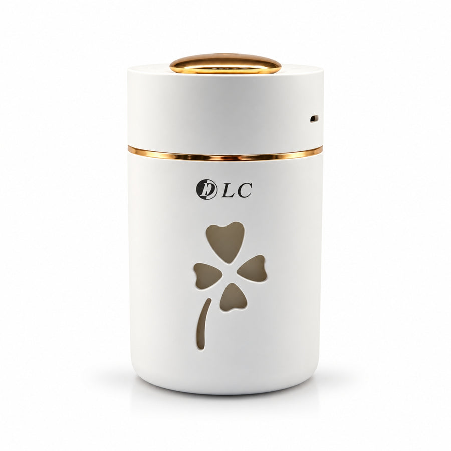 White compact Humidifier LC White with gold-toned accents